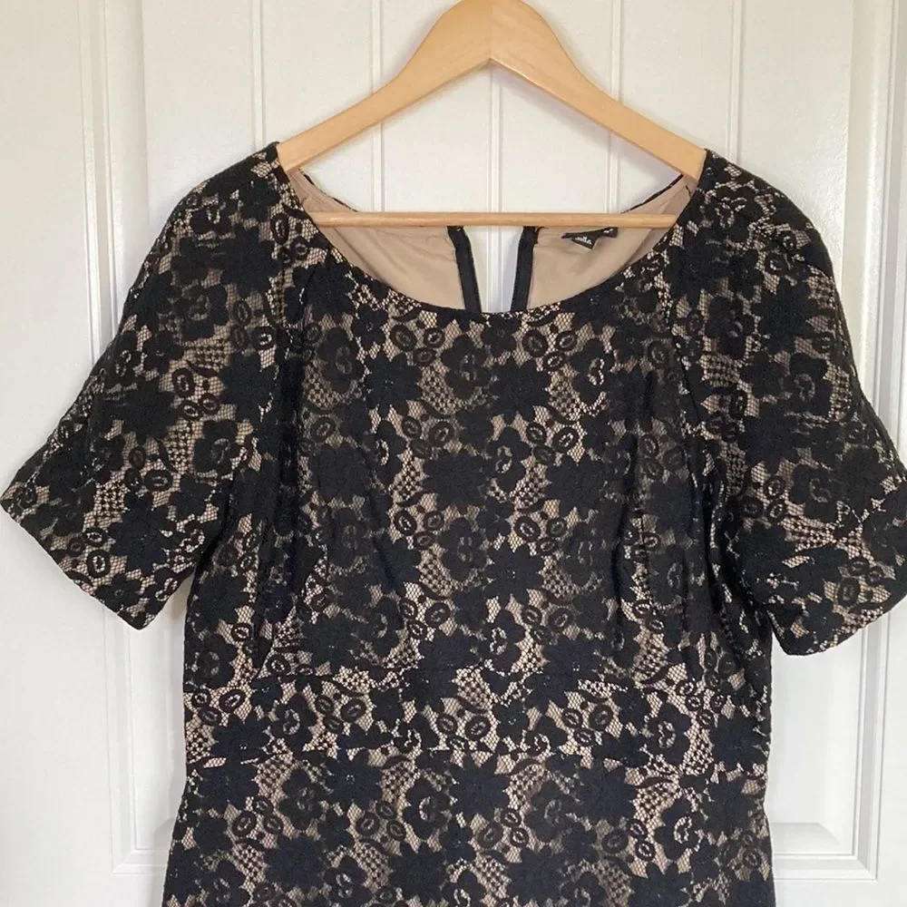 Allen B by Allen Swartz Short Sleeve Lace Over Slip Dress in‎ Black Size 16